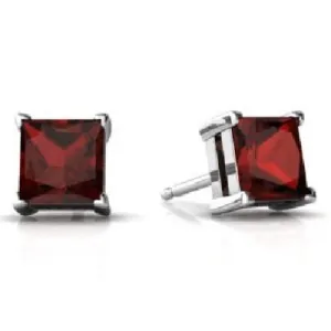 24k White Gold Plated 2 Cttw Garnet Princess Cut Stud Earrings