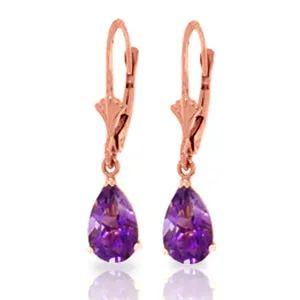 2.5 Carat 14K Solid Yellow Gold Leverback Earrings Amethyst