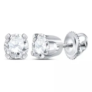 3/8Cttw Round Diamond Solitaire Stud Earrings 14k White Gold Screw Back