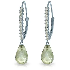 4.8 Carat 14K Solid White Gold Leverback Earrings Natural Diamond Green Amethyst