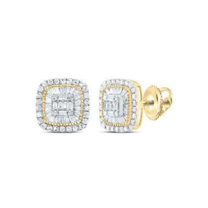 5/8cttw Baguette Diamond Square Cluster Stud Earrings 10k Gold Screw Back