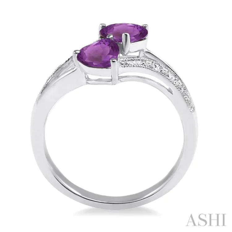 5&6  MM Heart Shape Amethyst and 1/50 Ctw Single Cut Diamond Ring in Sterling Silver