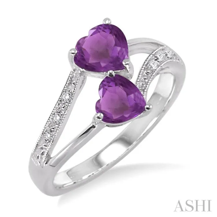 5&6  MM Heart Shape Amethyst and 1/50 Ctw Single Cut Diamond Ring in Sterling Silver