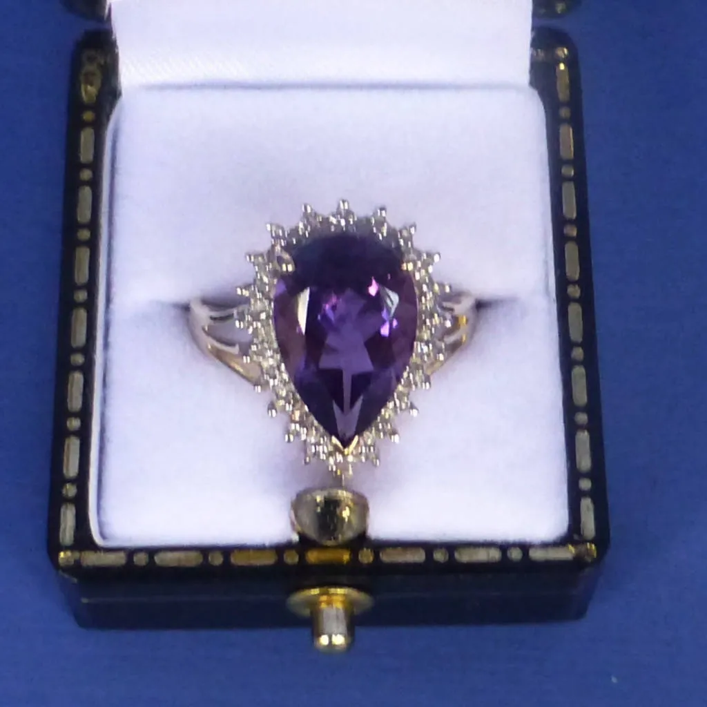 9ct Gold Amethyst and Diamond Ring Size O