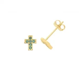 9ct Yellow Gold Cross Stud Earrings with EM Design ES1640