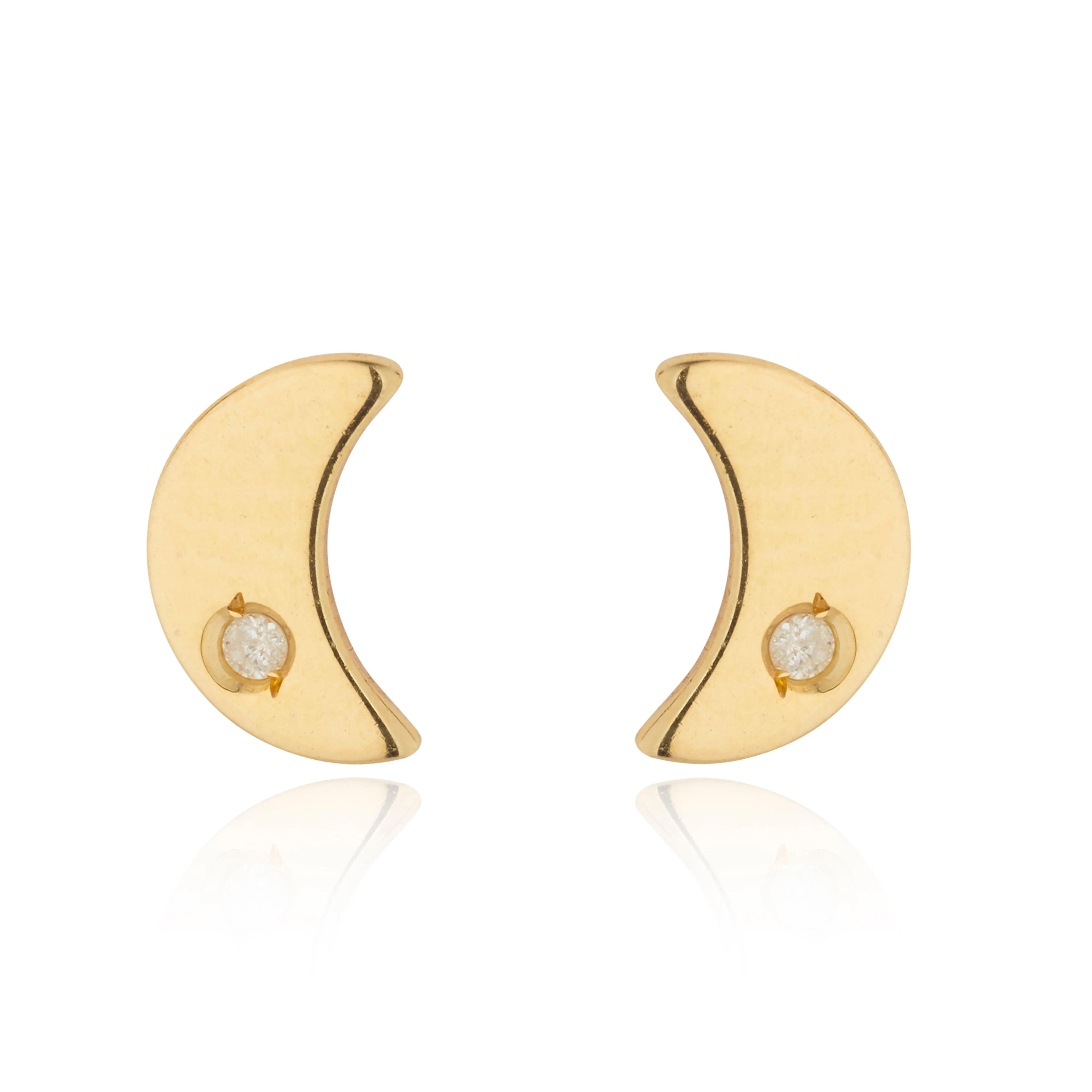 9kt Gold Moon & Diamond Stud Earrings