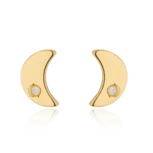 9kt Gold Moon & Diamond Stud Earrings