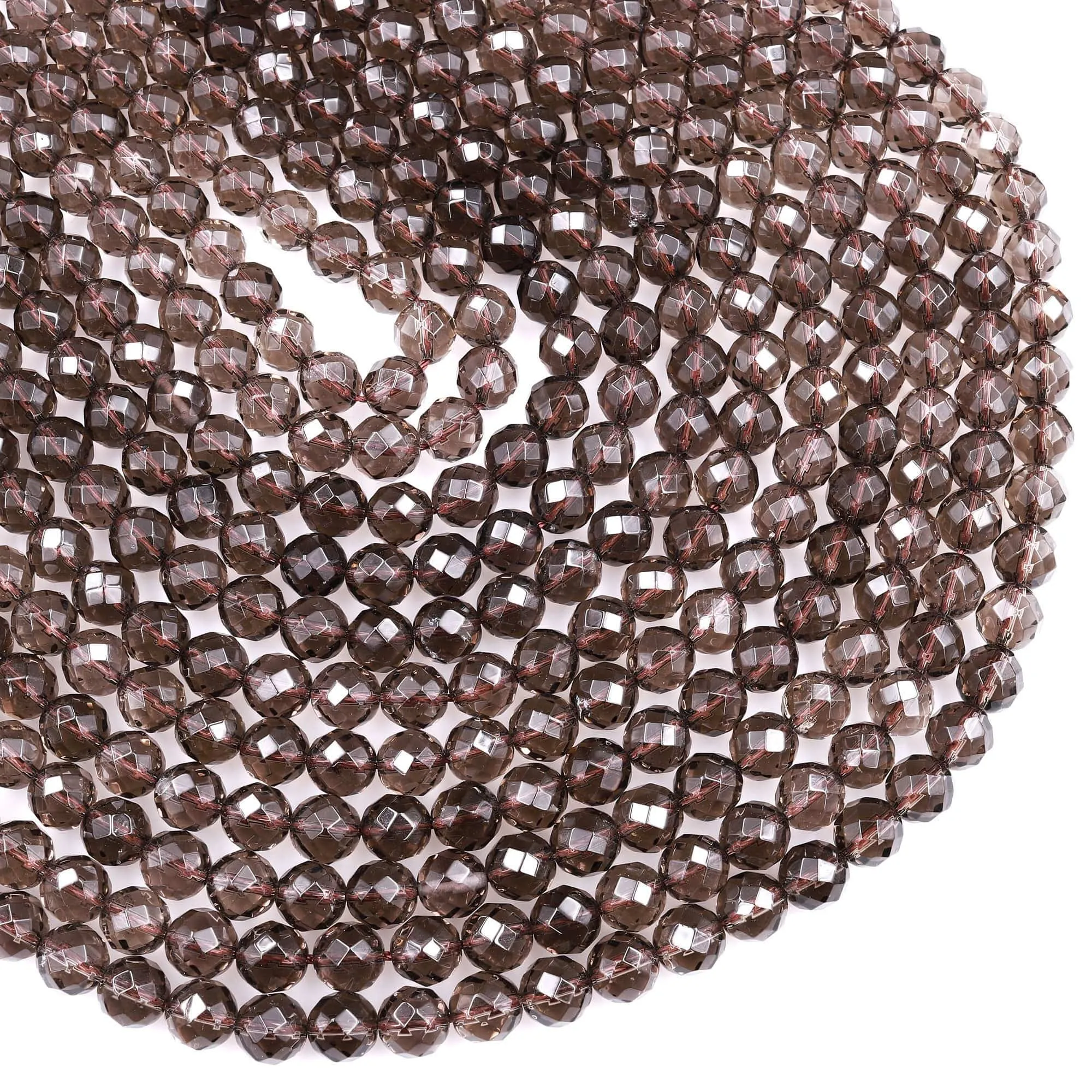 AA Faceted Smoky Quartz Round Beads 4mm 6mm 8mm 10mm Real Natural Quartz High Quality Gemstone 15.5" Strand