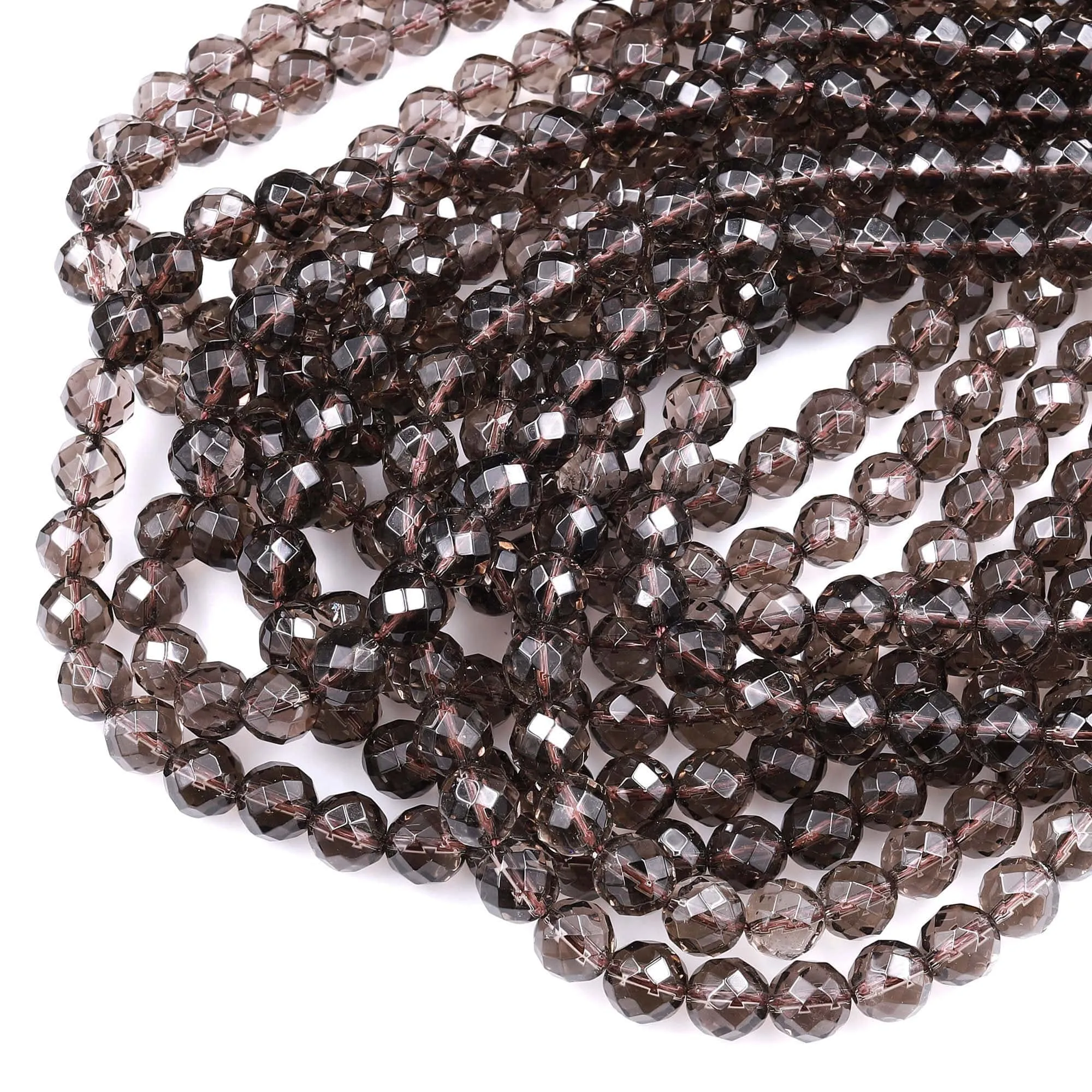 AA Faceted Smoky Quartz Round Beads 4mm 6mm 8mm 10mm Real Natural Quartz High Quality Gemstone 15.5" Strand