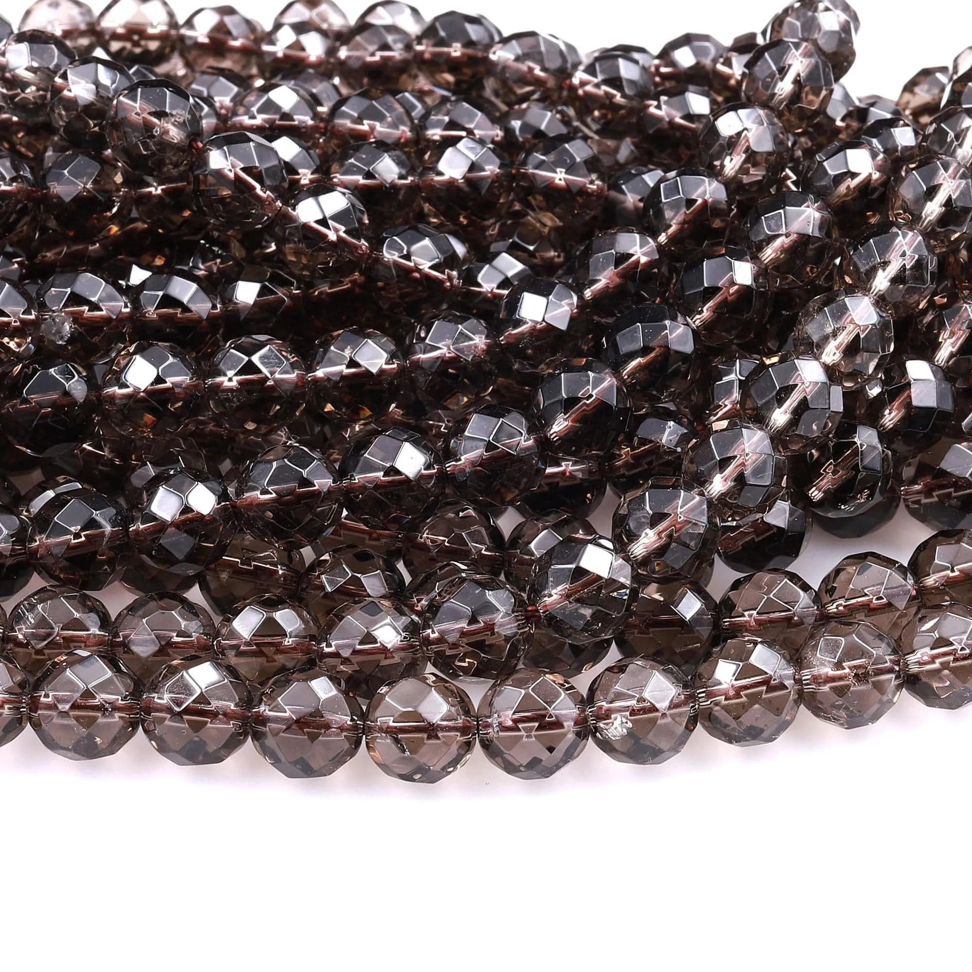 AA Faceted Smoky Quartz Round Beads 4mm 6mm 8mm 10mm Real Natural Quartz High Quality Gemstone 15.5" Strand