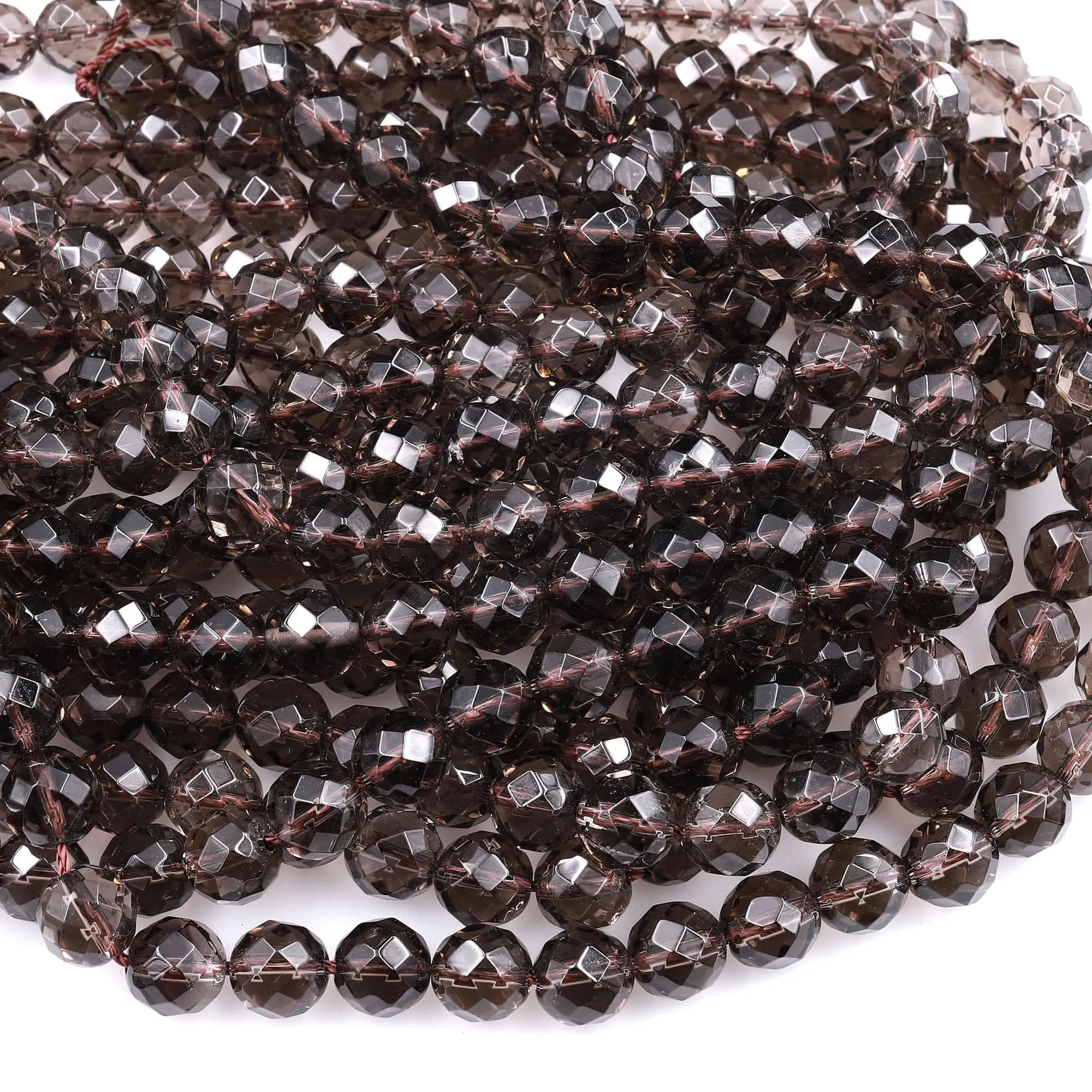 AA Faceted Smoky Quartz Round Beads 4mm 6mm 8mm 10mm Real Natural Quartz High Quality Gemstone 15.5" Strand