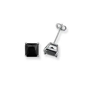 Acotis Silver Stud Earrings Square Black Zirconia G5146BK