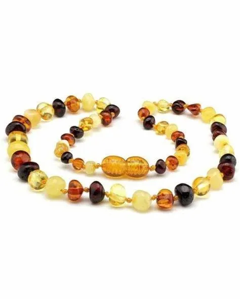 AMBER CENTRE - BABY AMBER TEETHING NECKLACE: ROUND MULTI POLISHED