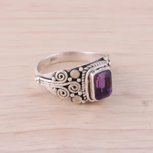 Amethyst and Sterling Silver Single Stone Ring from India - Royal Luxury | NOVICA