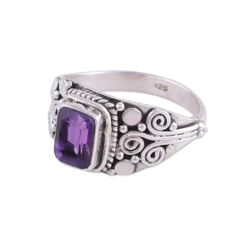 Amethyst and Sterling Silver Single Stone Ring from India - Royal Luxury | NOVICA