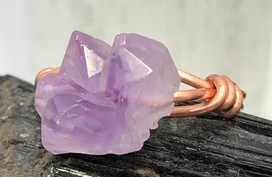 Amethyst Nodule from Madagascar Copper Bead Ring