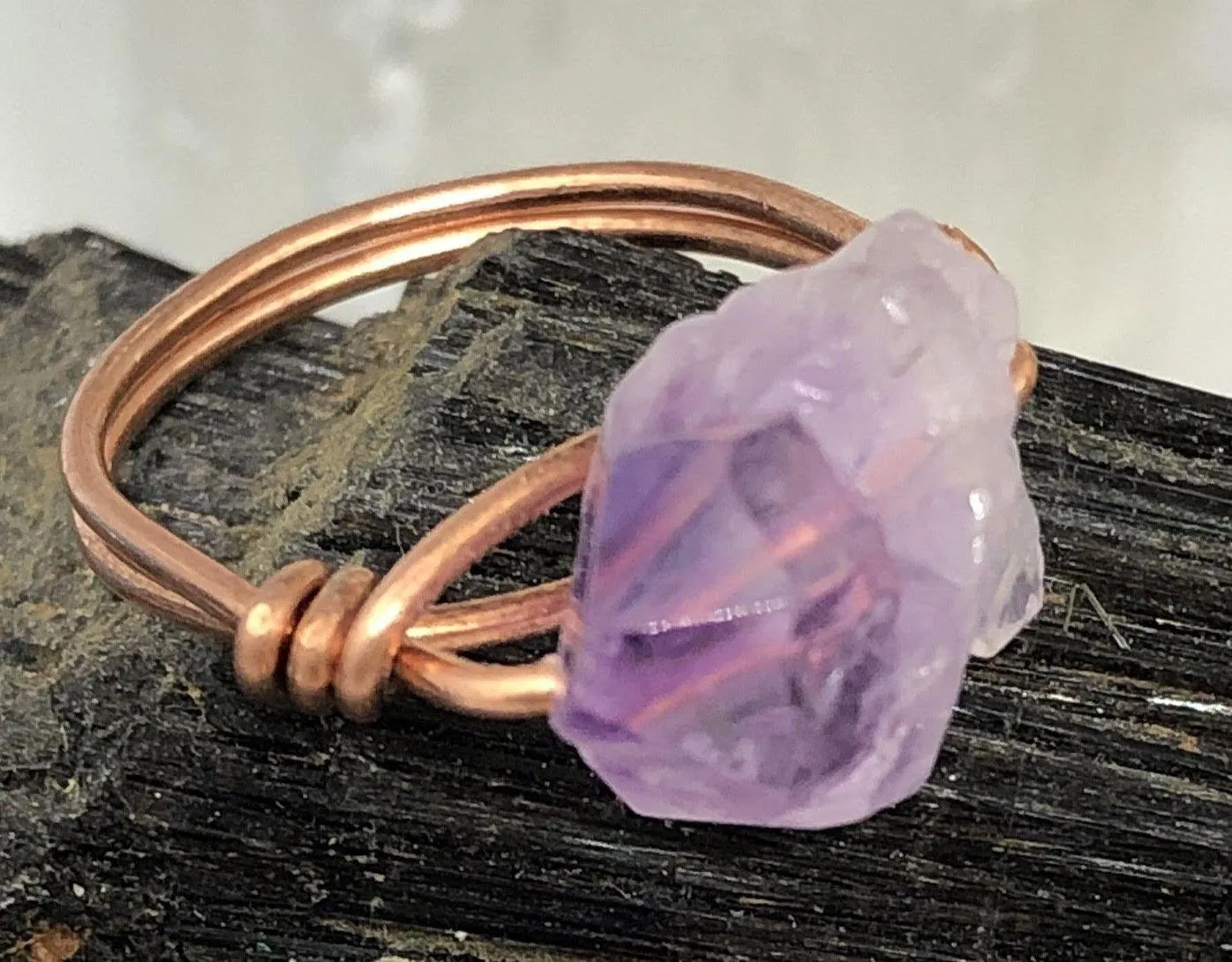 Amethyst Nodule from Madagascar Copper Bead Ring