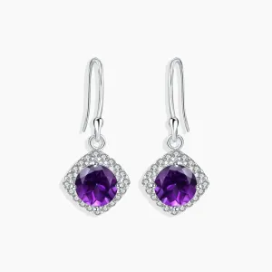 Amethyst Round Cut Drop Earrings in Sterling Silver