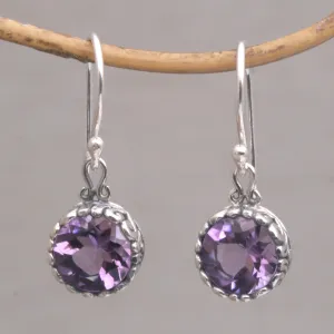 Amethyst Round Faceted Dangle Earrings - Temptation Purple | NOVICA