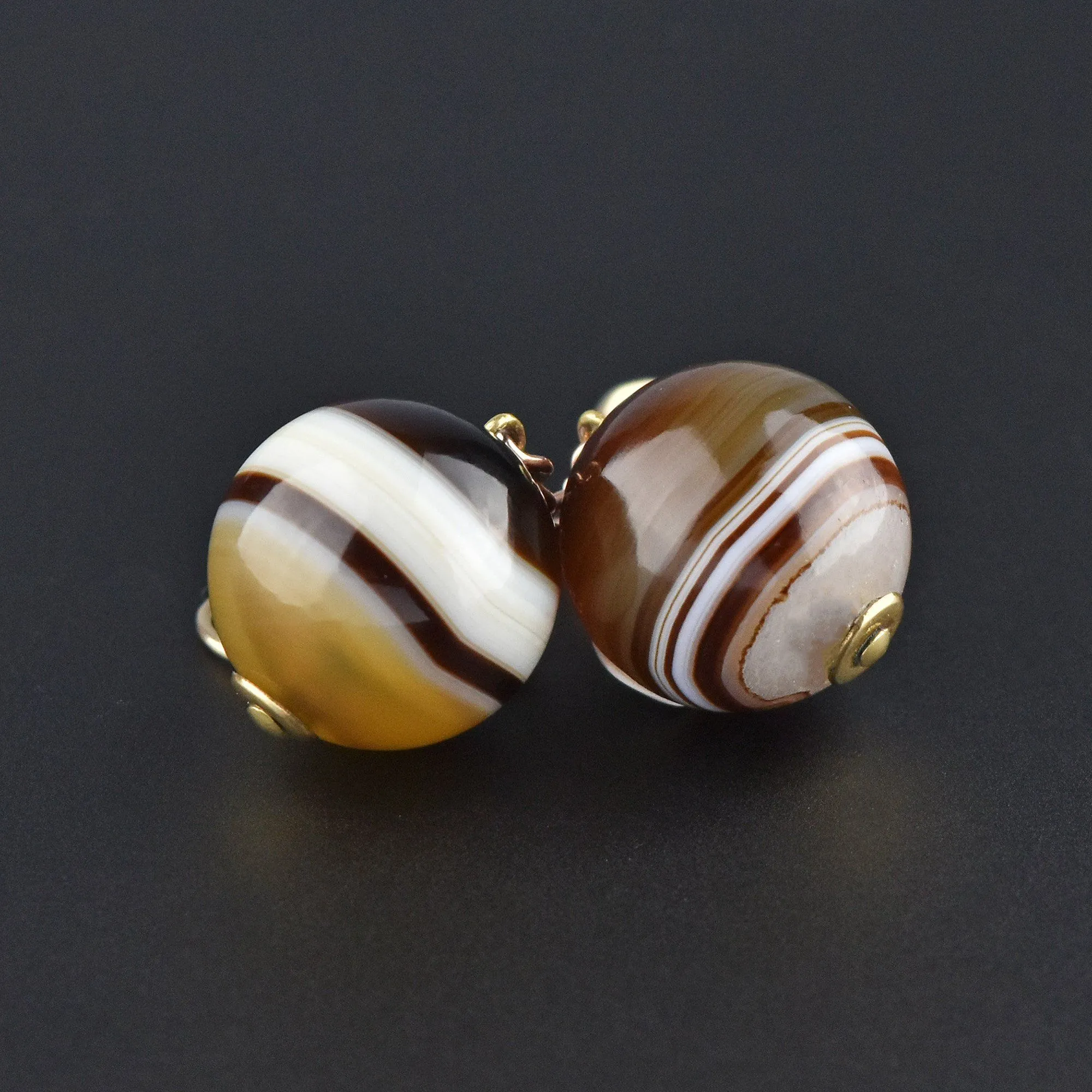 Antique Gold Chain Long Scottish Banded Agate Earrings