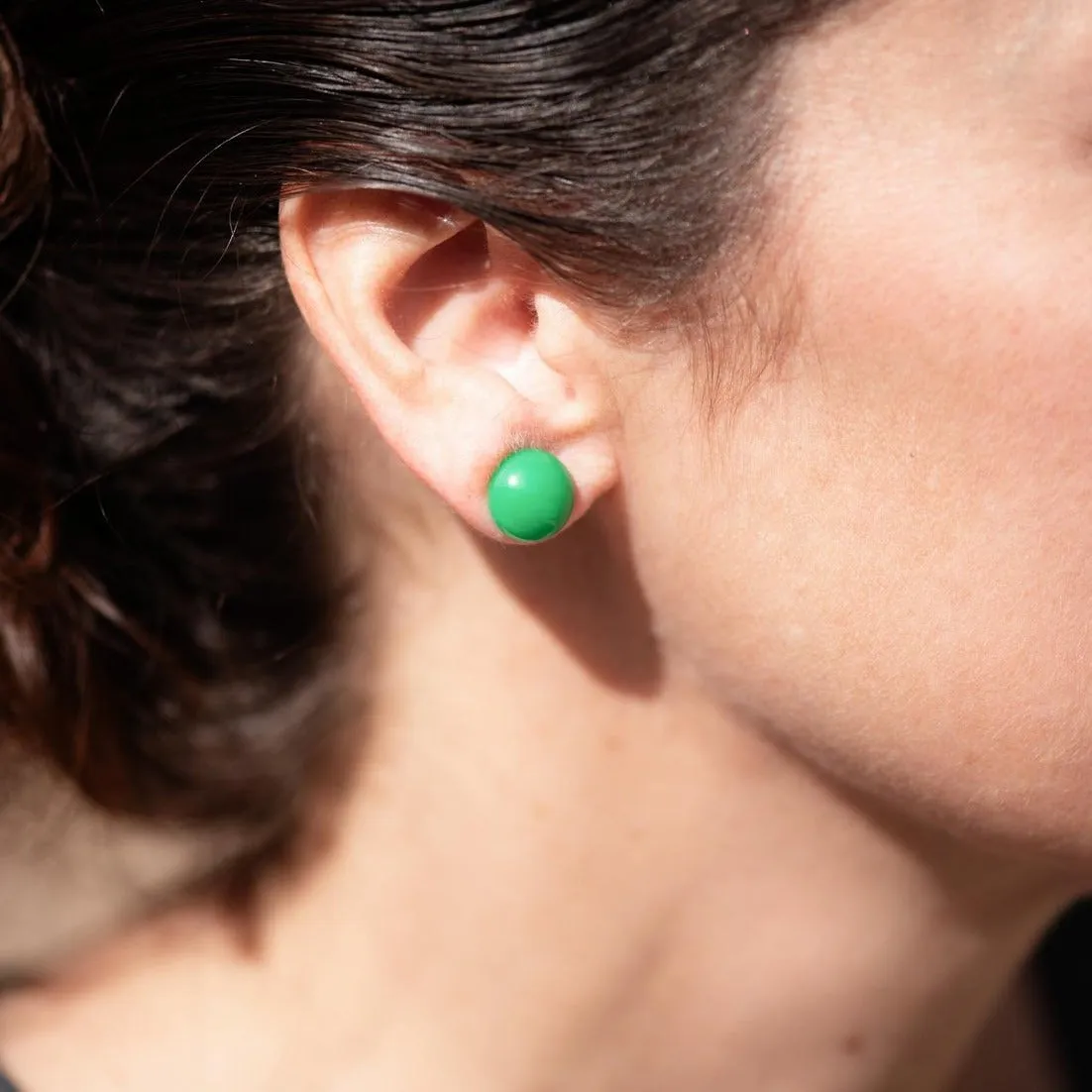 Apple Green Small Retro Button Stud Earrings