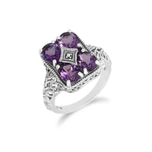 Art Nouveau Inspirierter Amethyst Aussage Ring in 925 Sterling Silber