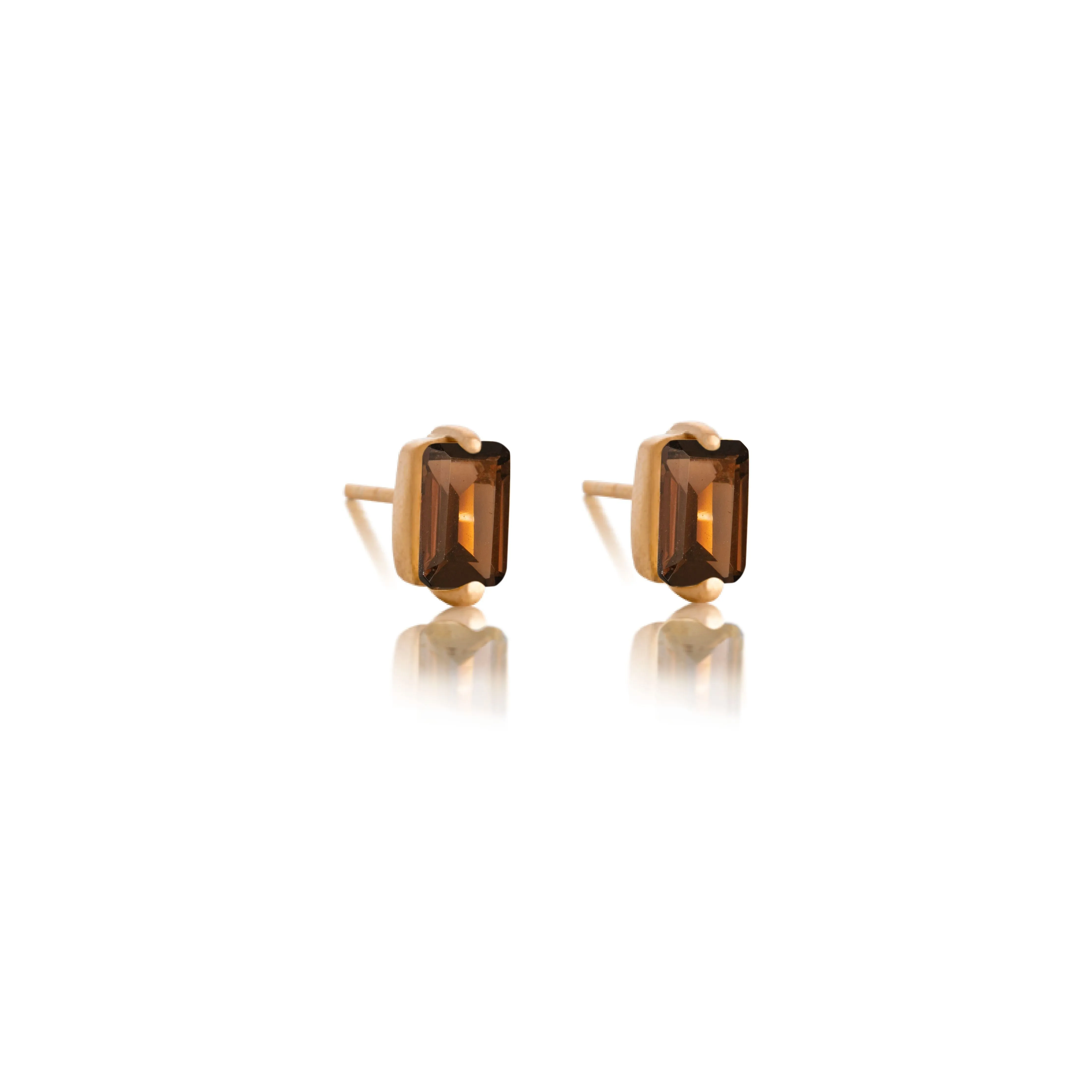 Baguette Mini Stud, Smokey Quartz, Gold