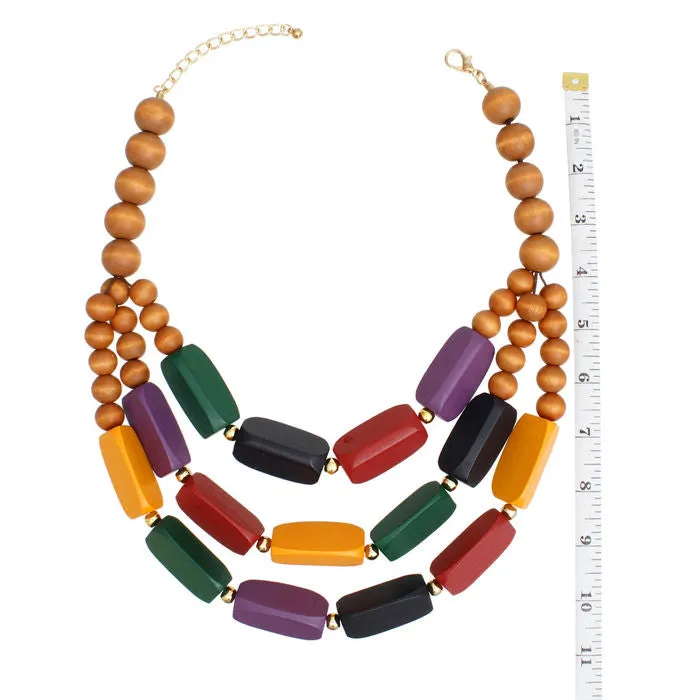 Beaded Necklace Brown Geo Wood Bead Set for Women