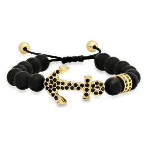 Black Lava Stone Gold Anchor Bracelet