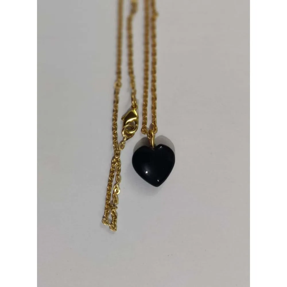 Black Obsidia Stone Pendant with Golden Chain