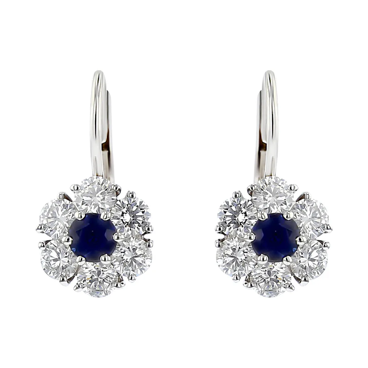 Blue Sapphire and Diamond Halo Drop Earrings