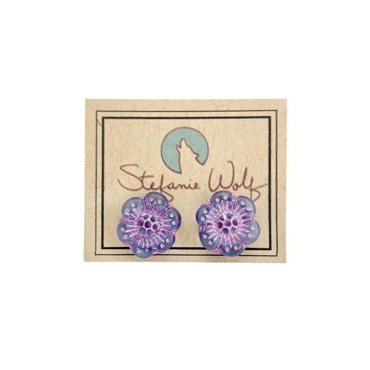 Blue Wild Rose Flower Stud Earrings