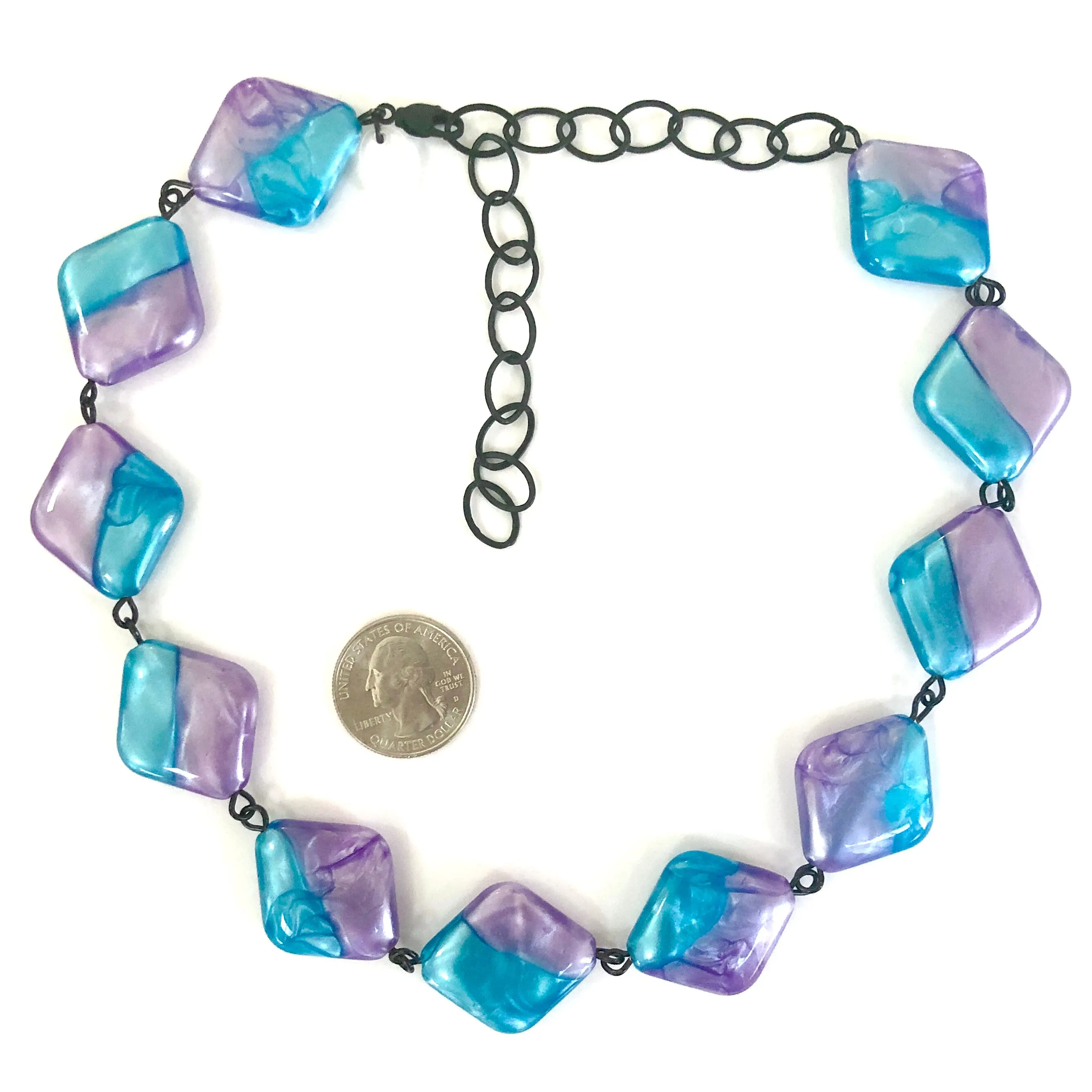 Caribbean Blue & Purple Aura Glow Beaded Amelia Necklace