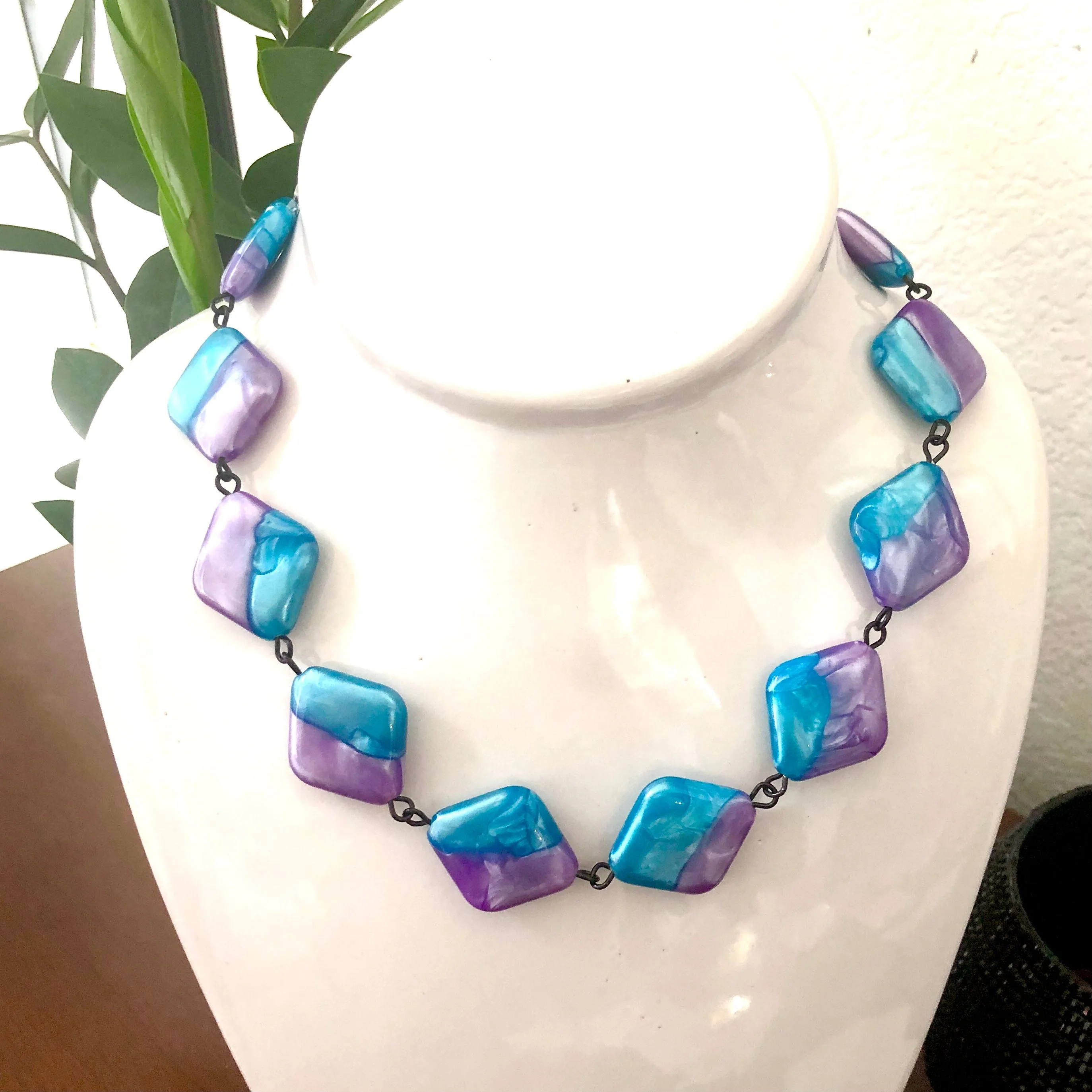 Caribbean Blue & Purple Aura Glow Beaded Amelia Necklace