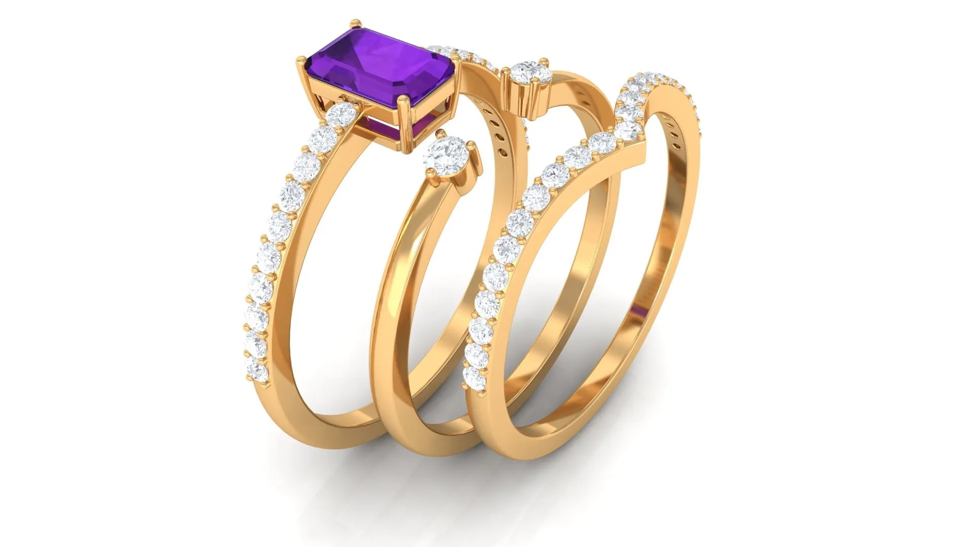 Certified Amethyst and Diamond Stackable Ring Set