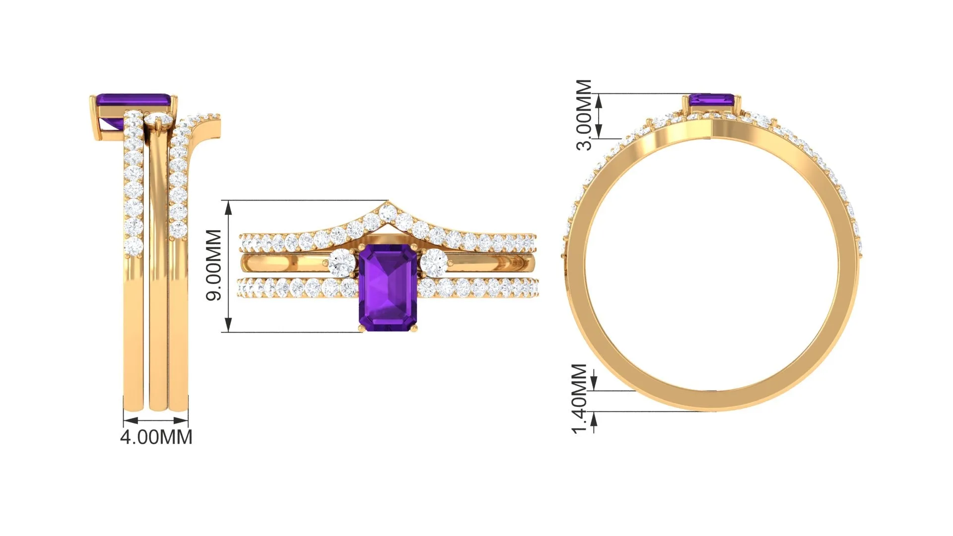 Certified Amethyst and Diamond Stackable Ring Set