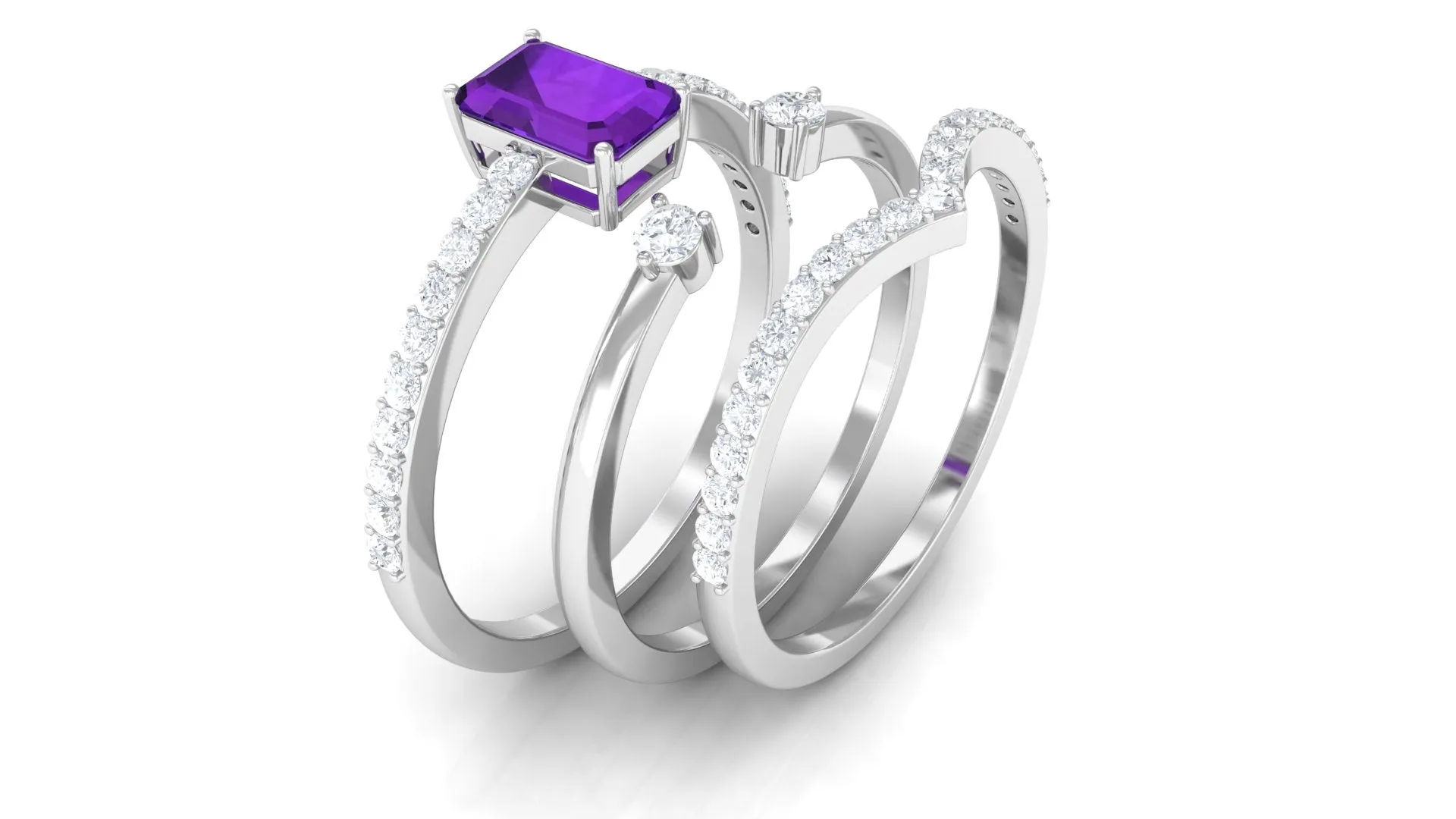 Certified Amethyst and Diamond Stackable Ring Set