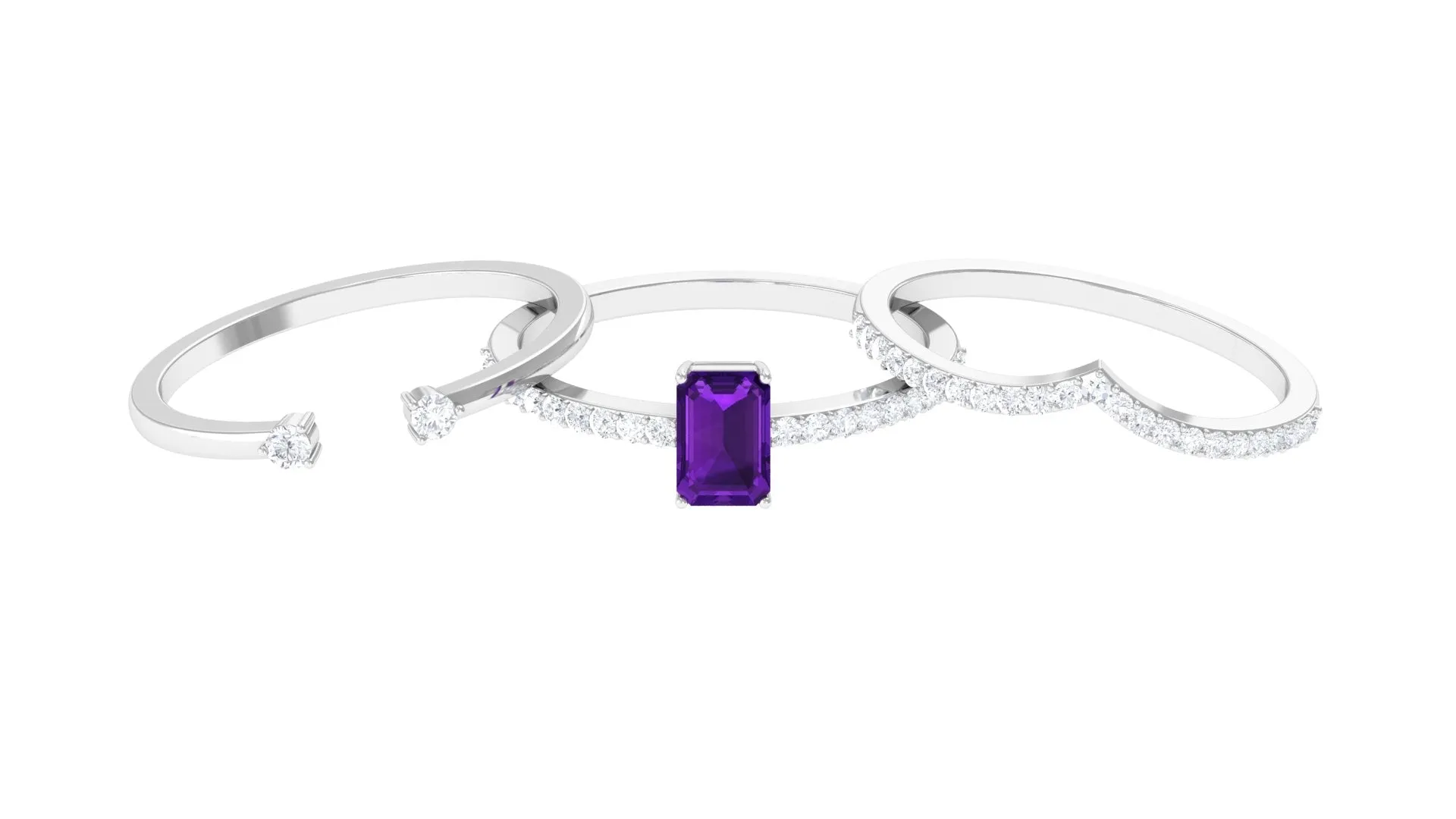 Certified Amethyst and Diamond Stackable Ring Set