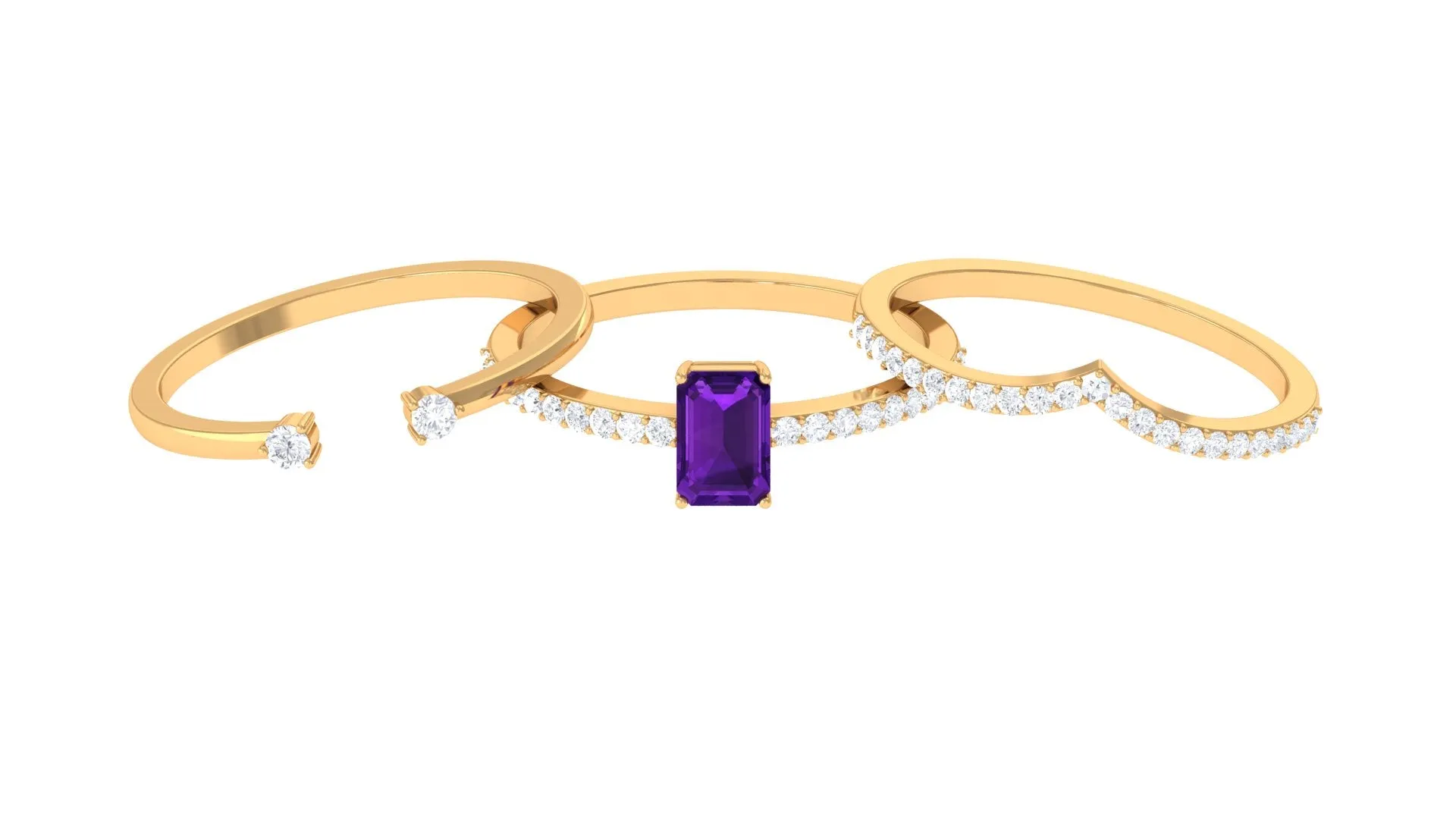 Certified Amethyst and Diamond Stackable Ring Set