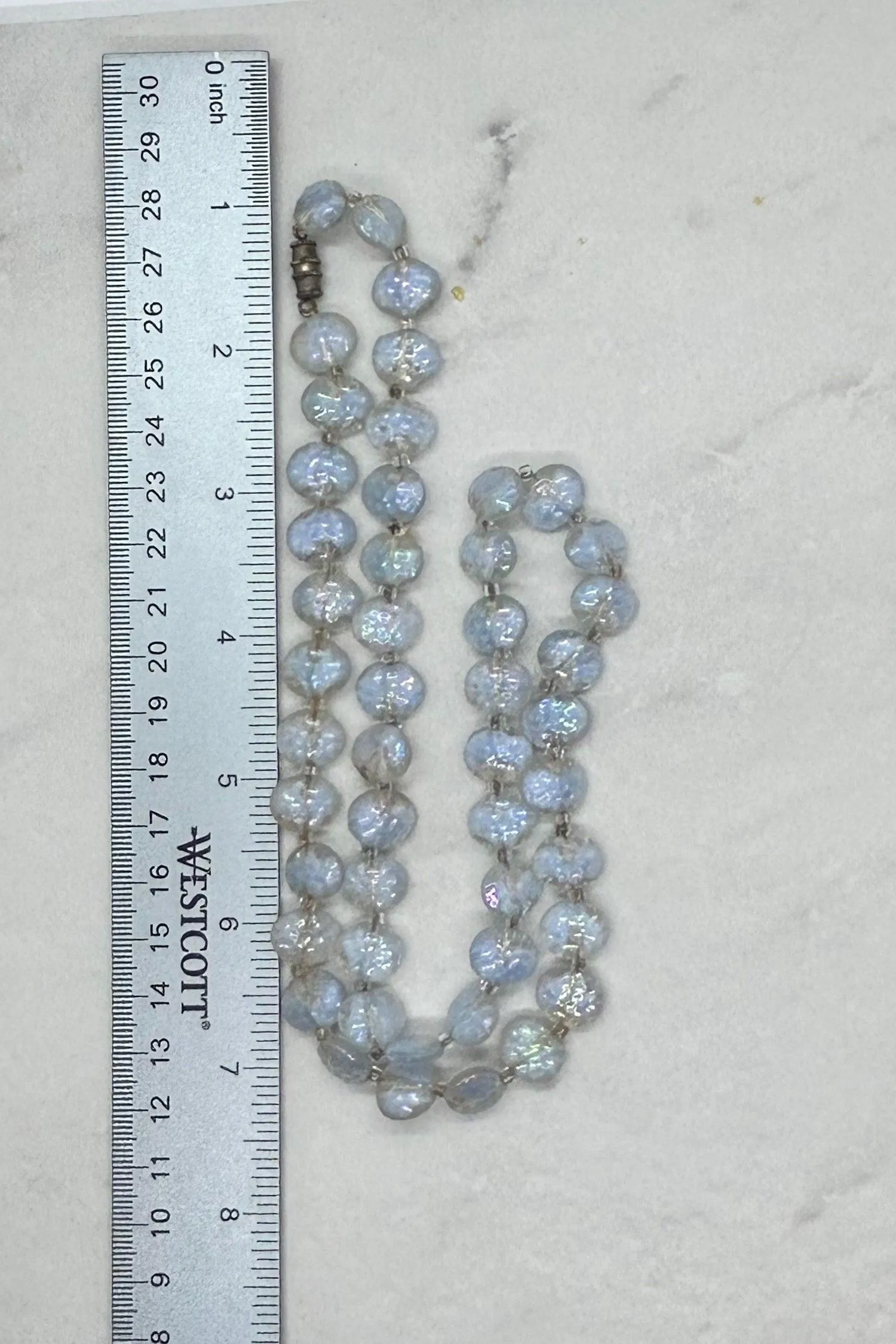 Clear and Pale Blue Gray Bead Necklace