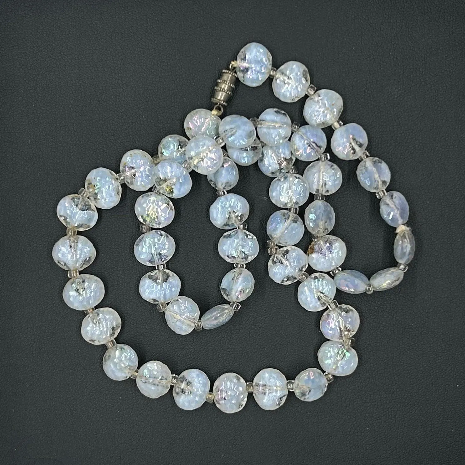 Clear and Pale Blue Gray Bead Necklace