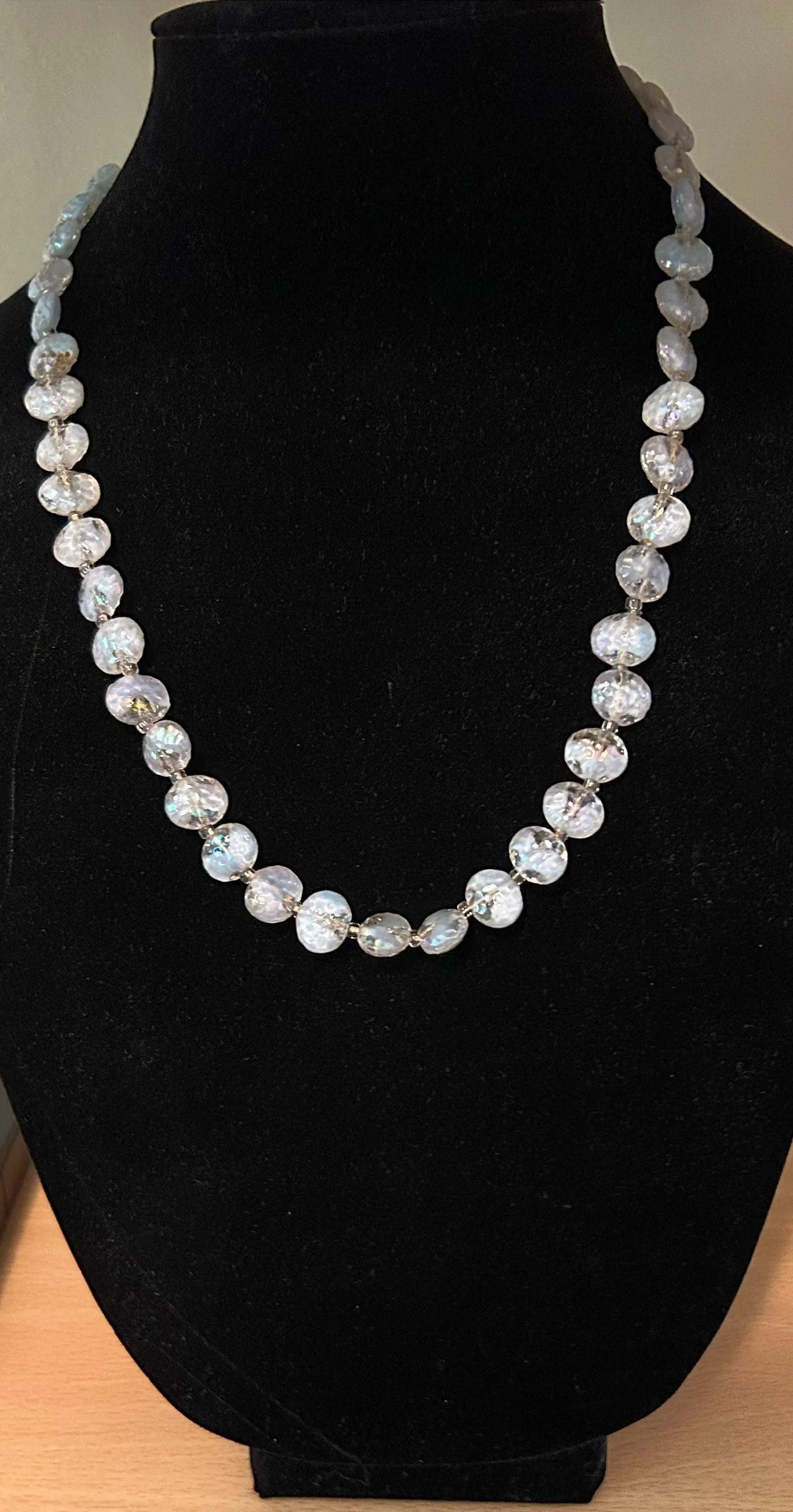 Clear and Pale Blue Gray Bead Necklace