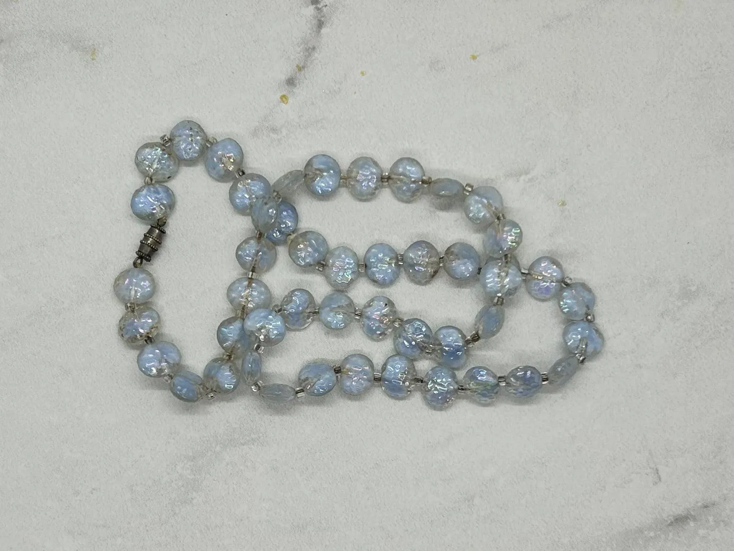 Clear and Pale Blue Gray Bead Necklace