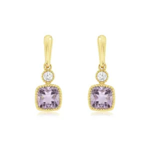 Cushion Amethyst and Diamond Accented Drop Earrings