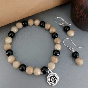 Desert Night:Beaded Bracelet and Earrings Combo