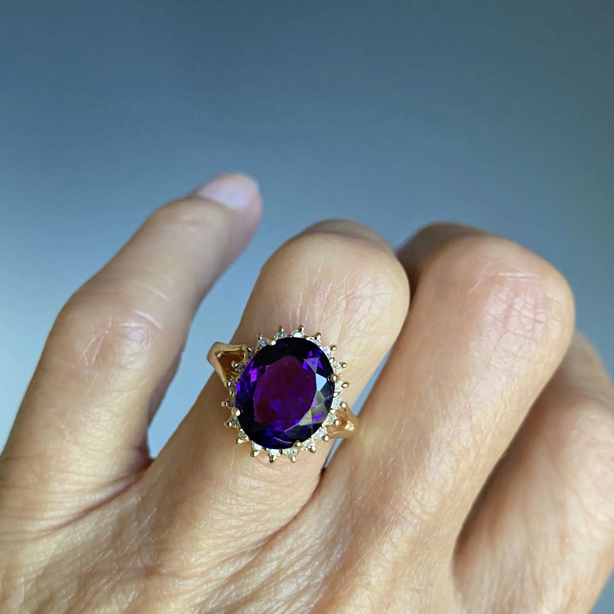 Diamond Halo Amethyst Ring in 14K Gold