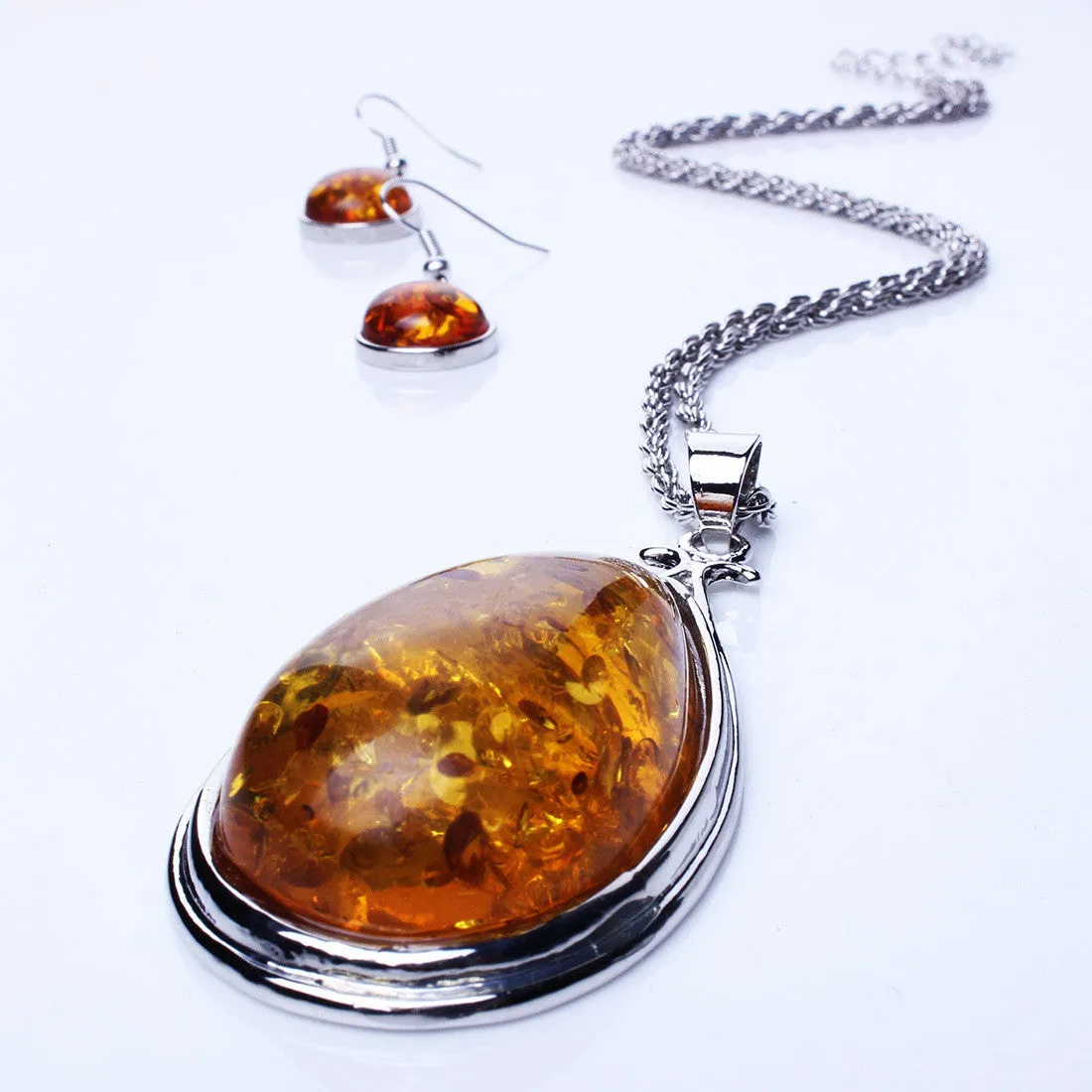 Drop Imitation Amber Necklace Earrings Jewelry Set