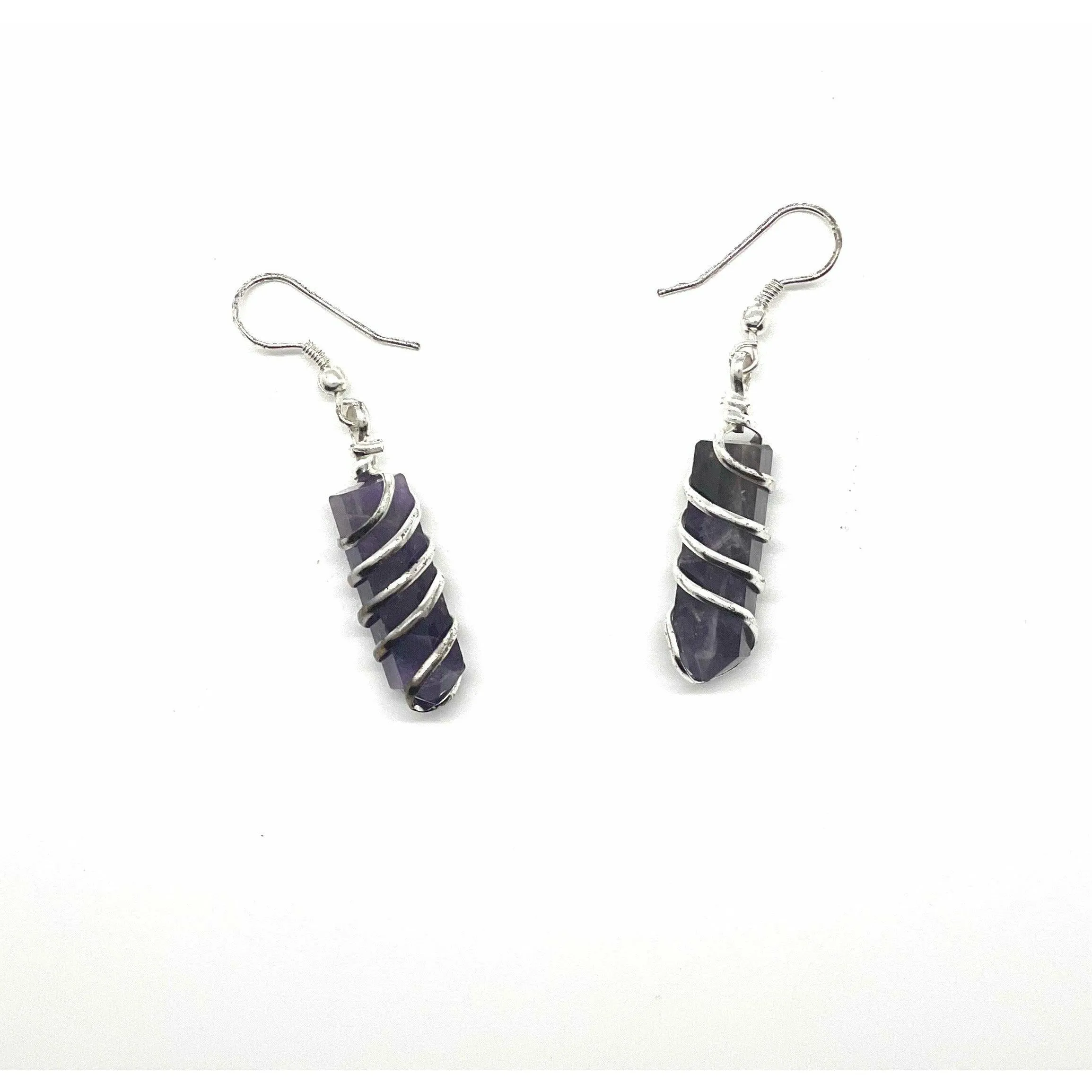 Earrings:  Amethyst Wrapped in Silver