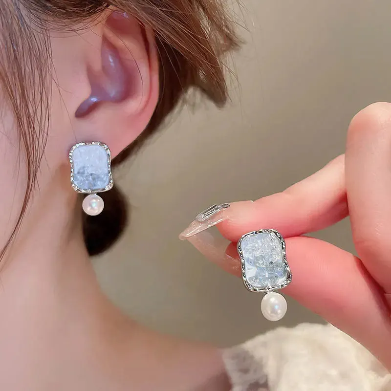 Fashion Light Blue Crystal Pearl Exquisite Elegant Luxury Korean Earring