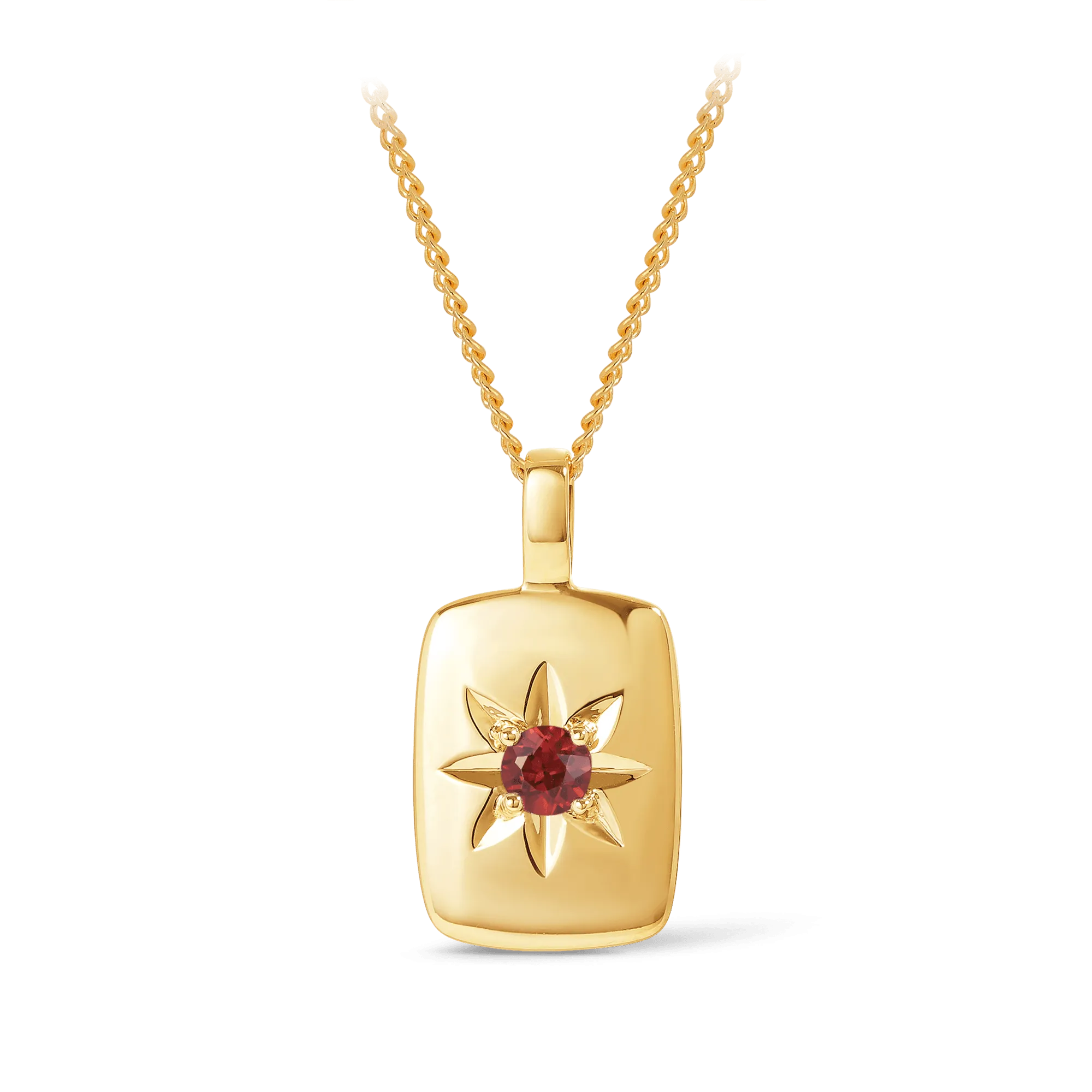 Garnet Star Set Rectangular Pendant in 9ct Yellow Gold